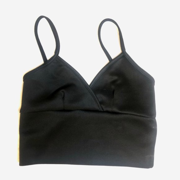 Black Slinky Strappy V Neck Crop Top Shiny Material - Picture 8 of 8